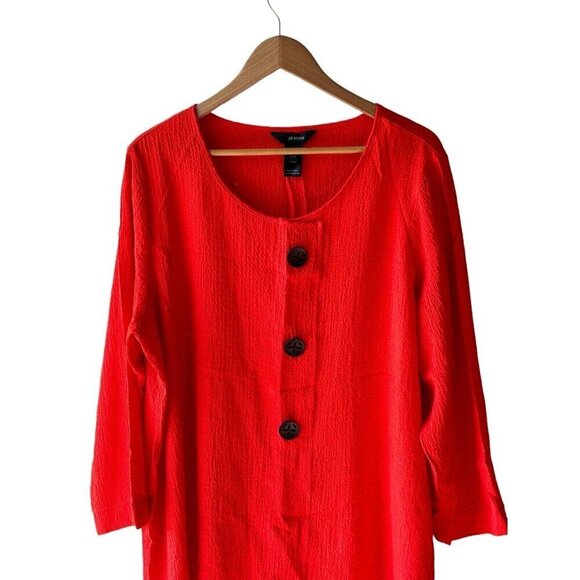 Ali Miles Size 1X Bright Orange Decorative Button Popcorn Textured Crinkle Top - Picture 2 of 8